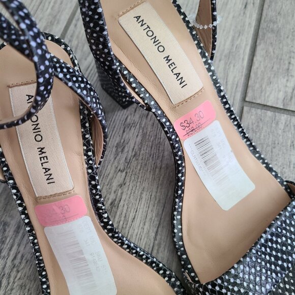 Antonio Melani women's black and white open toe sandal block heel size 6 - Picture 8 of 13